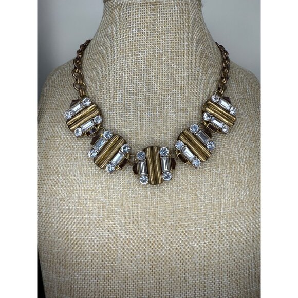 J.Crew Gold-Toned Statement Necklace With Rhinestones & Geometric Design - Picture 5 of 8